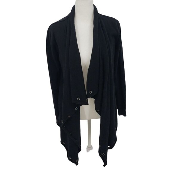 Ella Moss Waterfall Cardigan Oversized Women Size XS 2 4 Black Grommets Cashmere - Picture 1 of 14